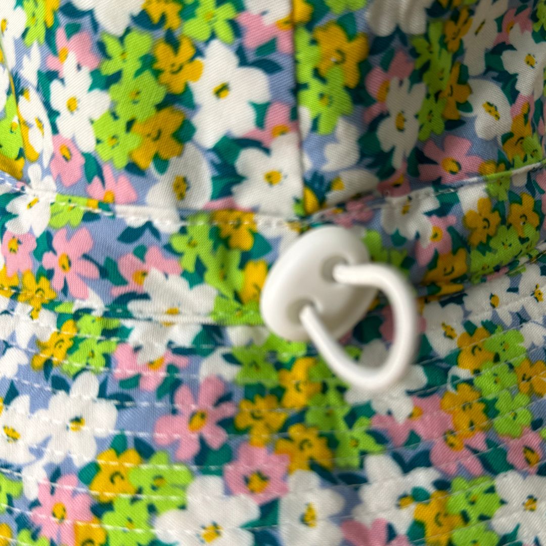 Girls Floral Flowers Bucket Hat. Extra wide brim for sun protection. UPF50+ Adjustable strap.