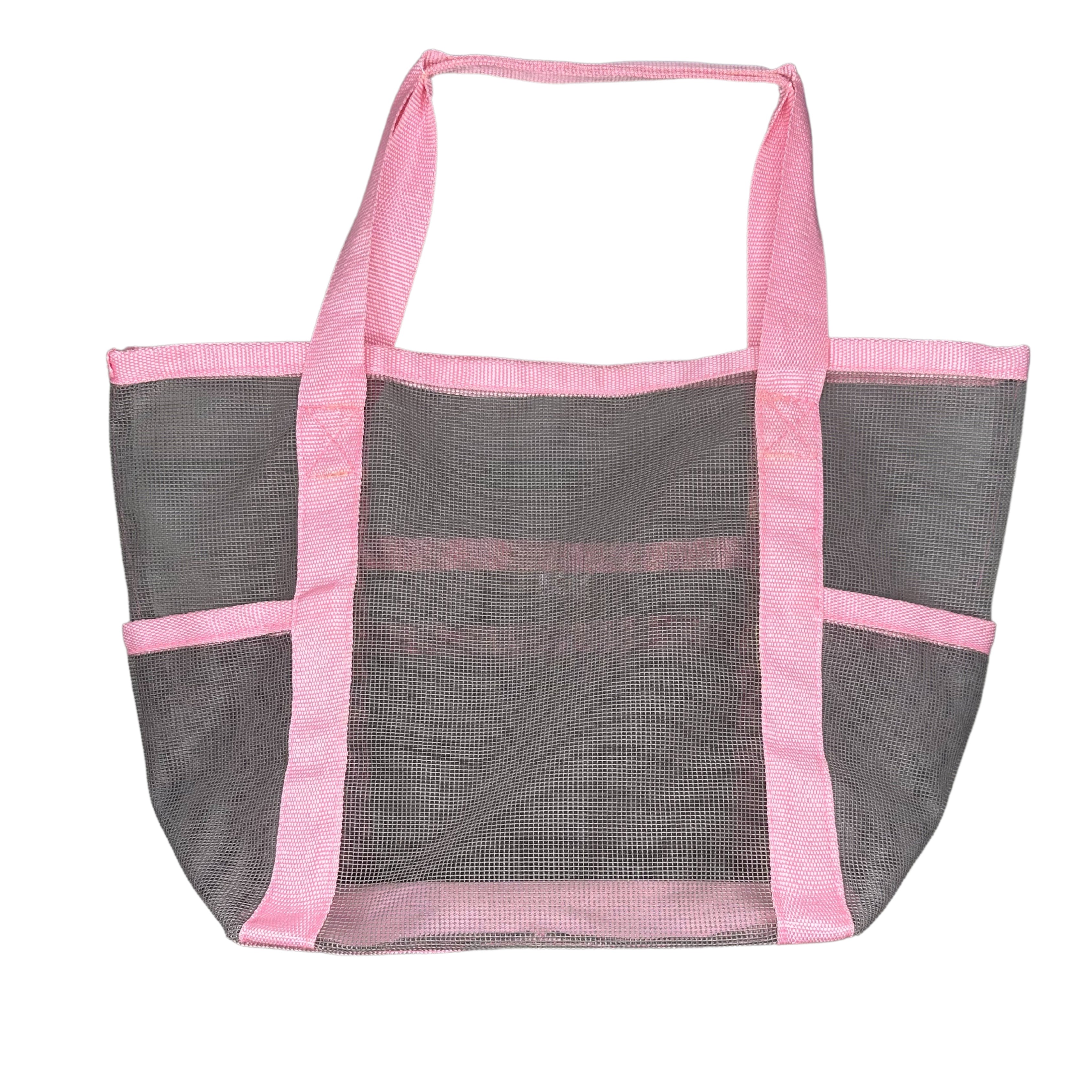 Women Pink Beach Bag. Made from mesh fabric to remove dirt & sand. Multiple compartments. Key holder. Best beach bag or bag for moms