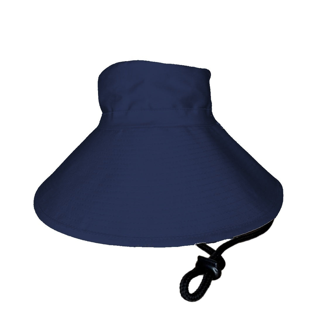 Chin Strap Ladies Bucket Hat - Ultra Wide Brim - Navy & Beige