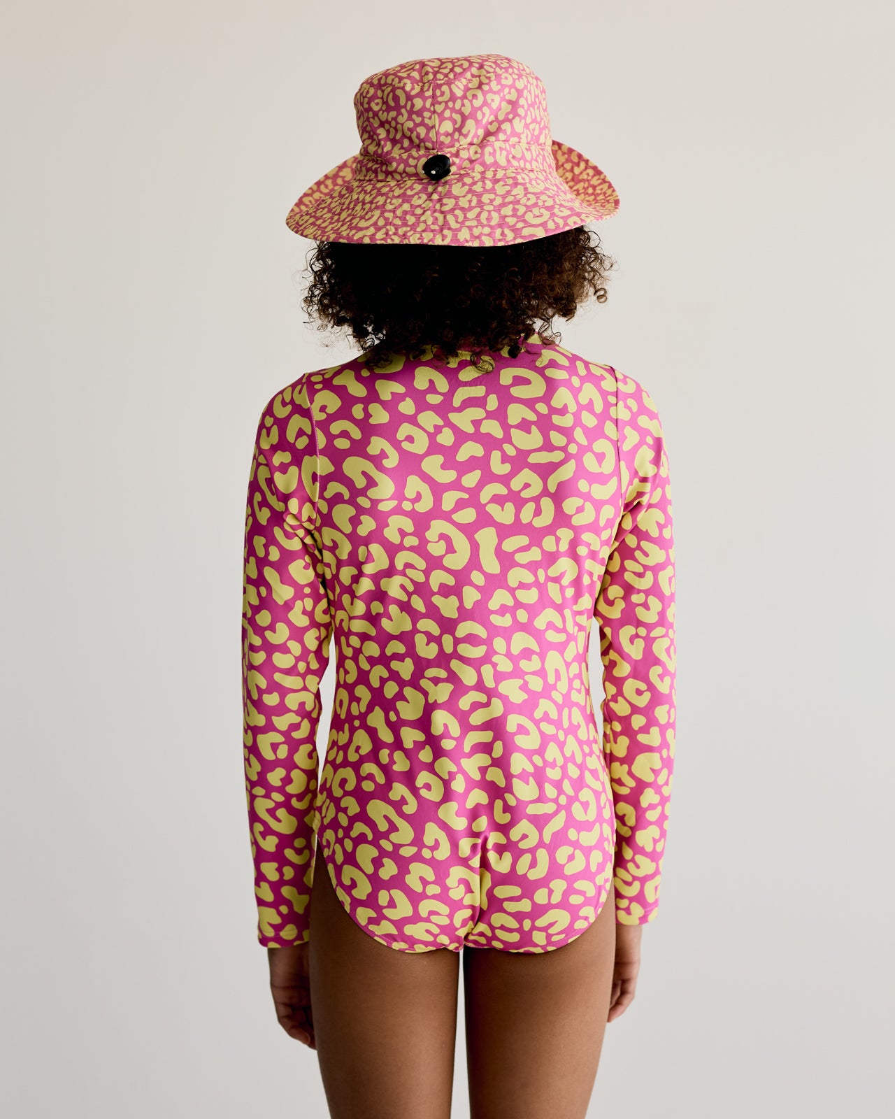 Leopard Print Swimming Costume - Pink & Yellow
