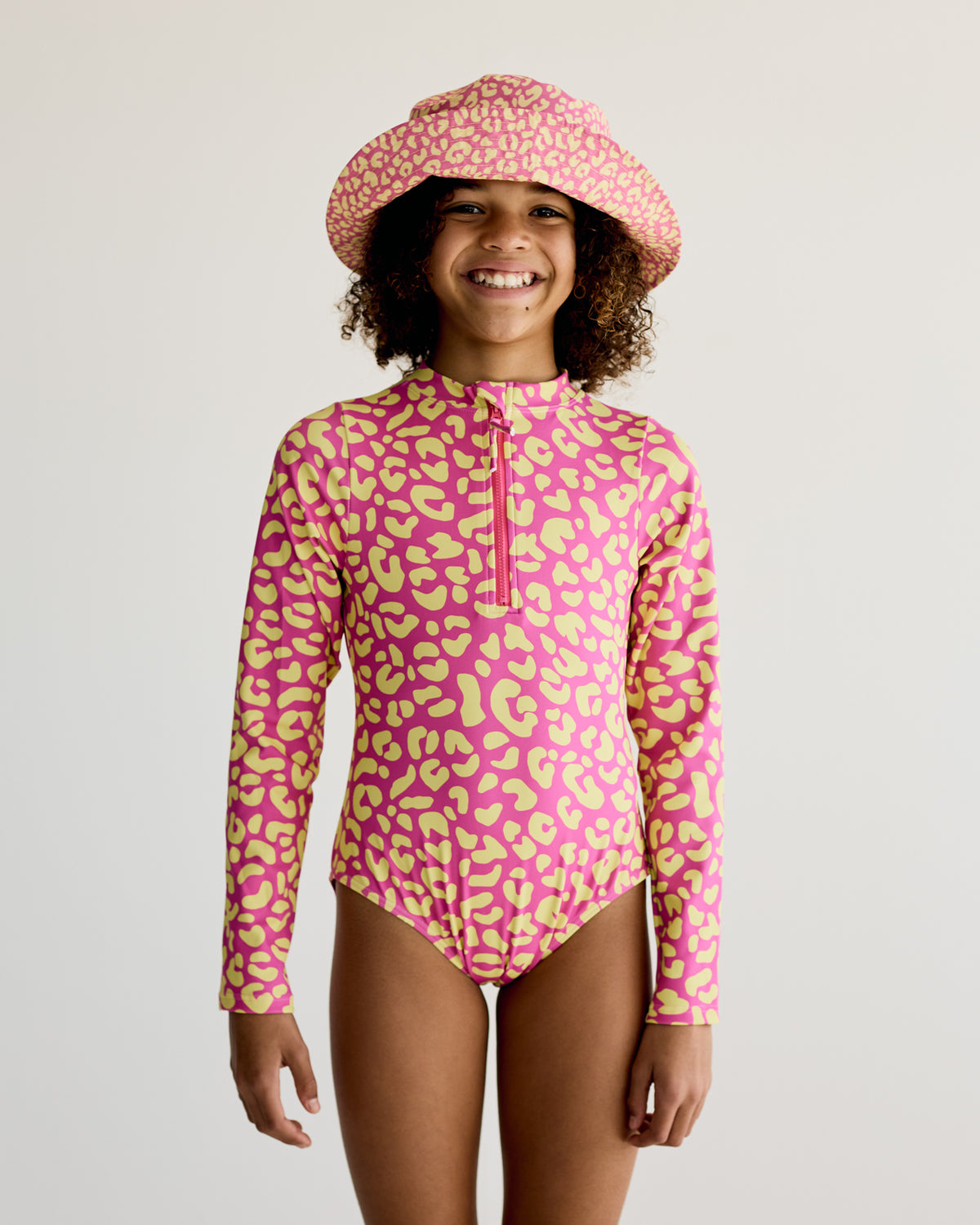 Leopard Print Swimming Costume - Pink & Yellow