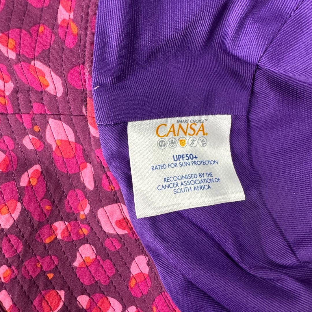 Pink Leopard Print Bucket Hat. Extra wide brim for sun protection. UPF50+ Adjustable strap.