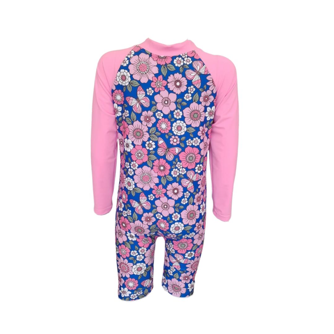 Girls Flower Power Swim Onesie | Long Sleeve, Front Zip