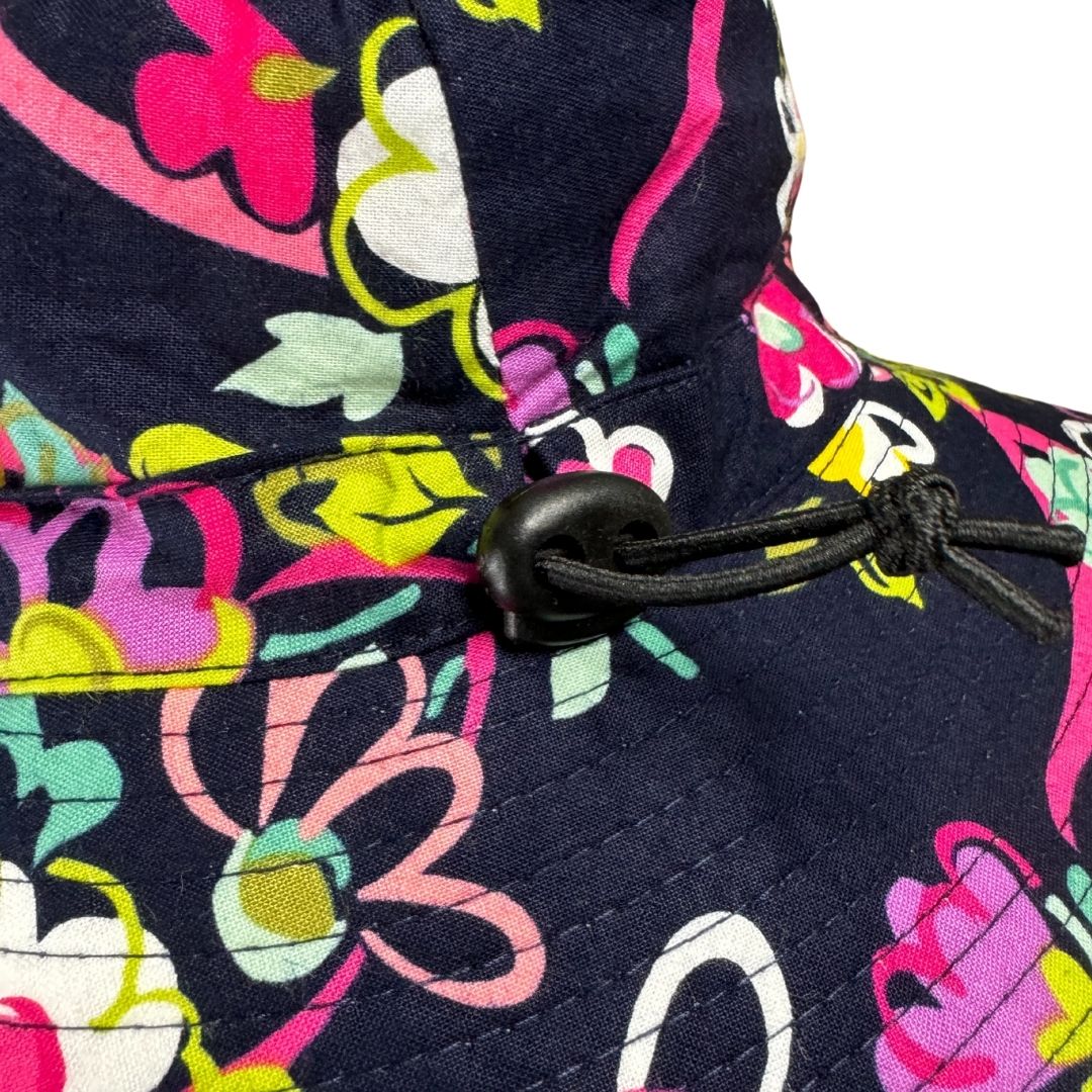 Girls Floral Flowers Print Bucket Hat. Extra wide brim for sun protection. UPF50+ Adjustable strap.