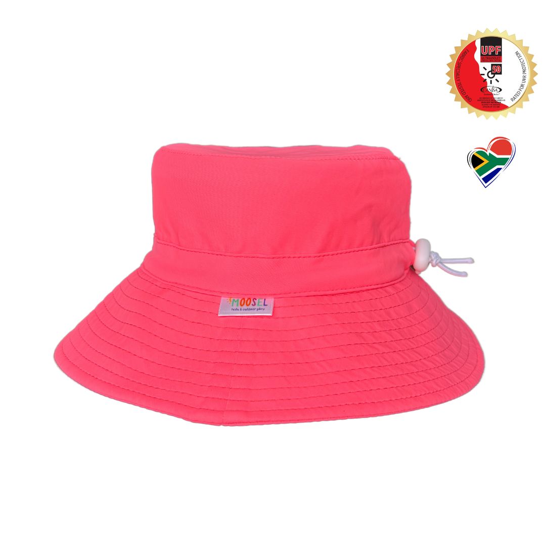 Bright High Visibility Neon Swim Bucket Hats for kids water safety. Easy to spot kids. Approved by Dermatologists & Cancer Association for sun safe best product.