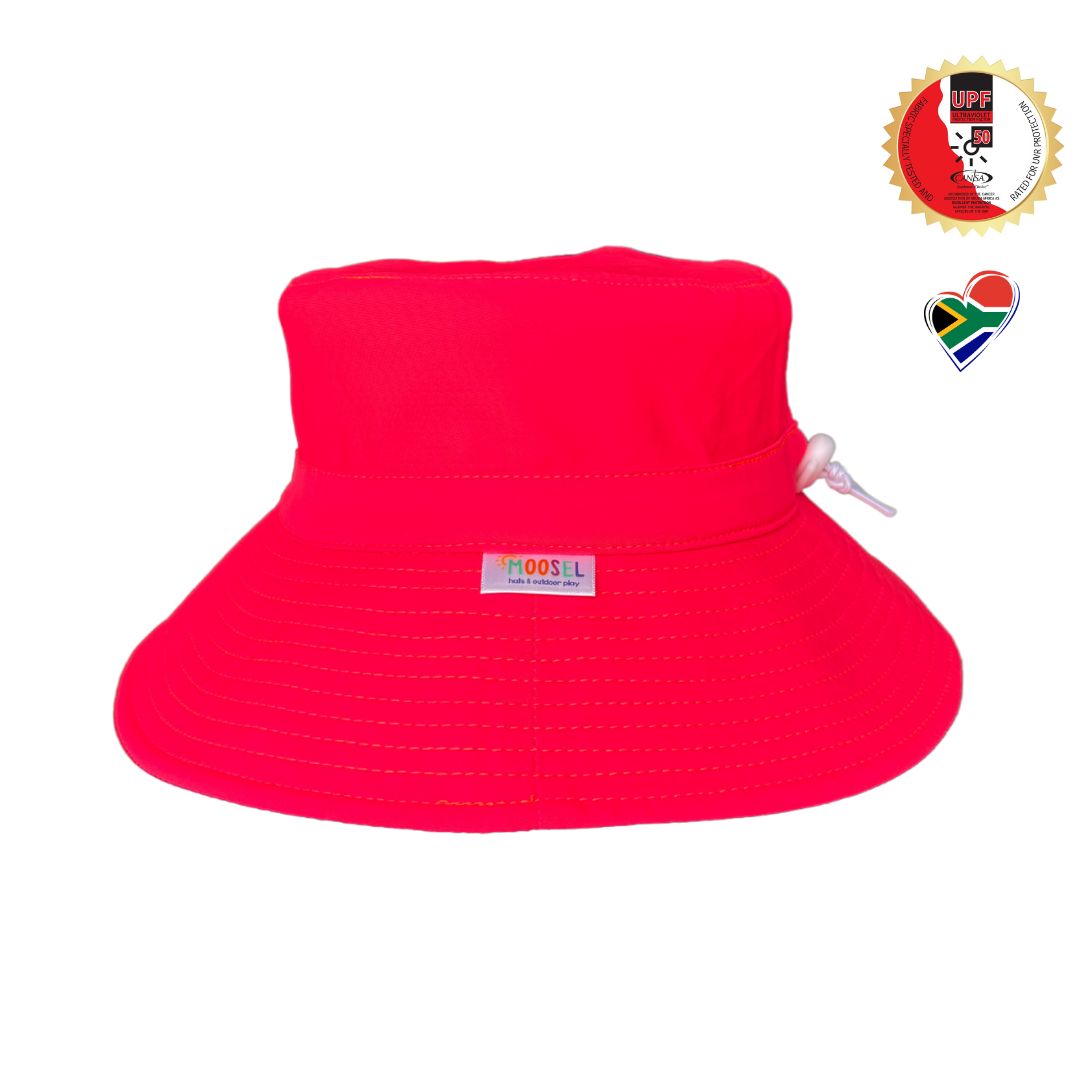 Bright High Visibility Neon Swim Bucket Hats for kids water safety. Easy to spot kids. Approved by Dermatologists & Cancer Association for sun safe best product.