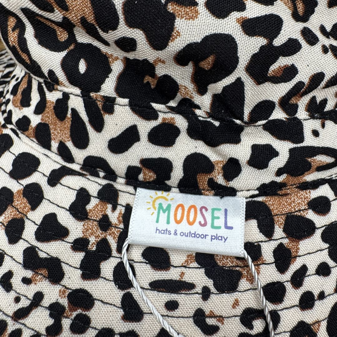 Womens Classic Leopard Print bucket hat. Cancer Association & Dermatologist approved, UPF50 sun protection. Adjustable strap & extra wide brim.