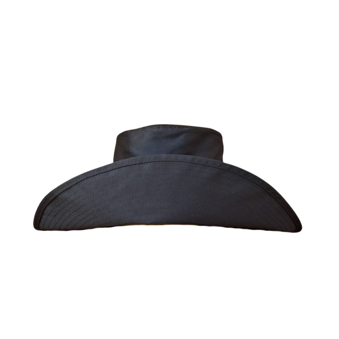 Women's Black Bucket Hat | 14cm Brim, Chin Strap, Extra Cover