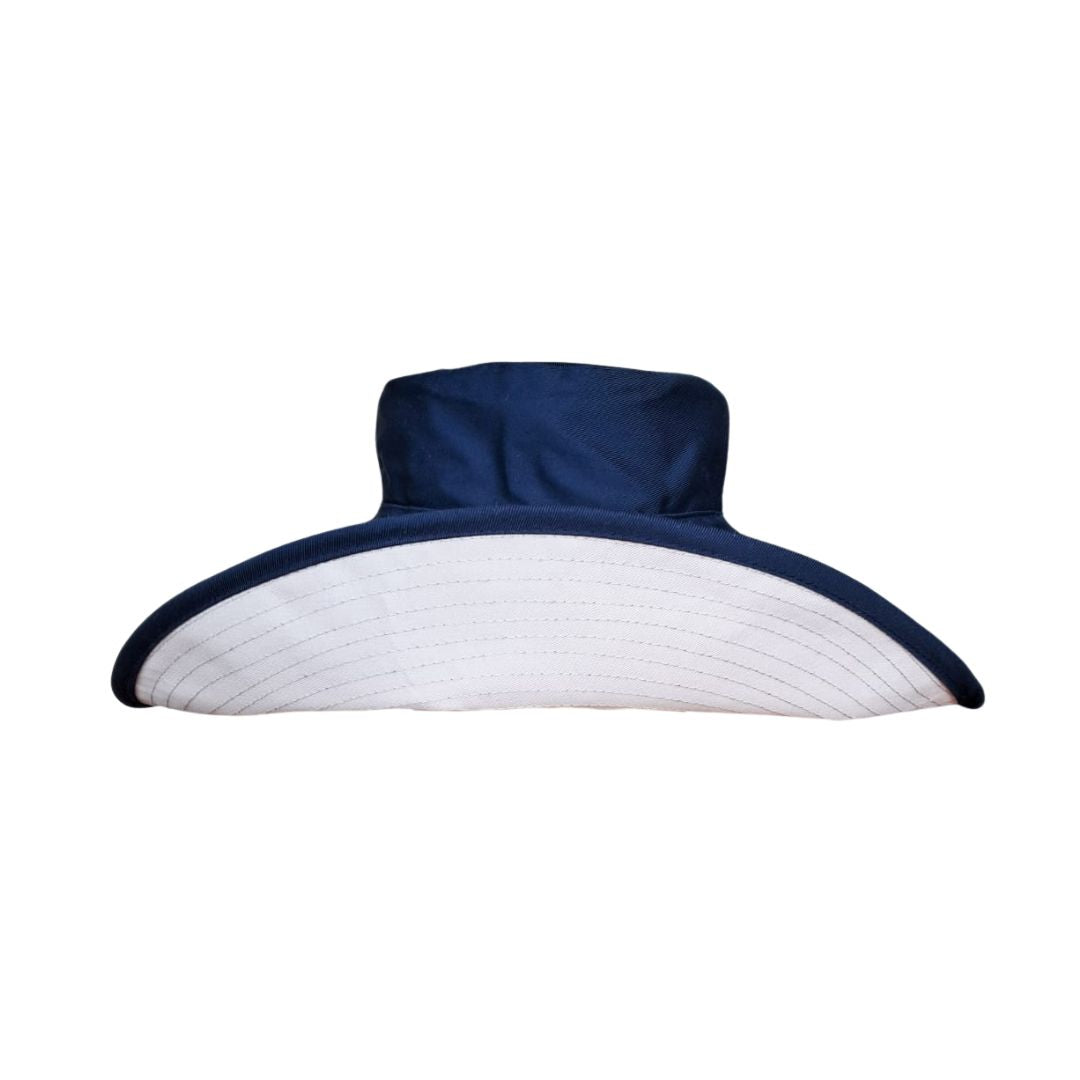 Women's Navy/Beige Bucket Hat - 14cm Brim, Extra Cover, Cotton Blend