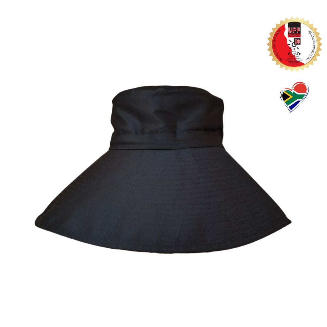 Women's Black Bucket Hat | 14cm Brim, Extra Cover