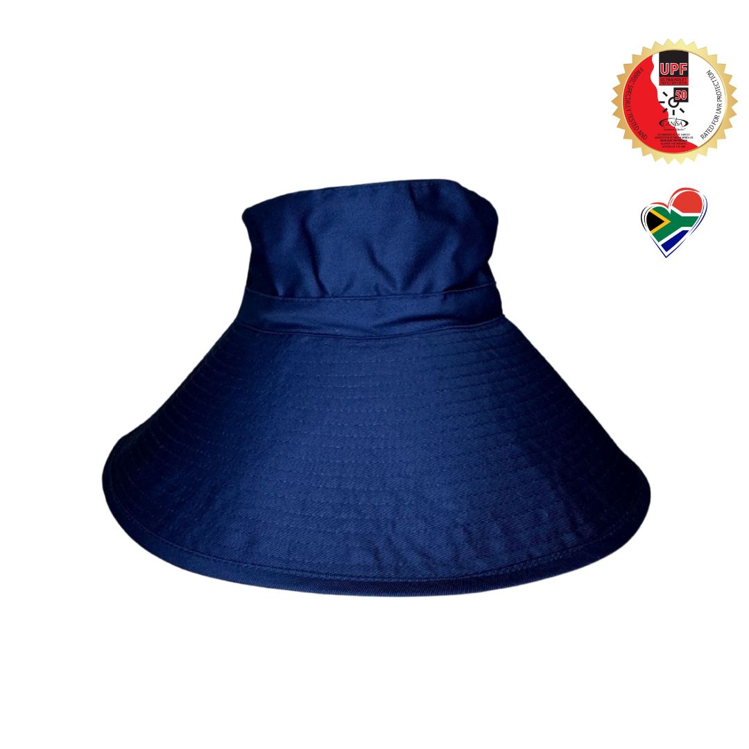 Women's Navy/Beige Bucket Hat - 14cm Brim, Extra Cover, Cotton Blend