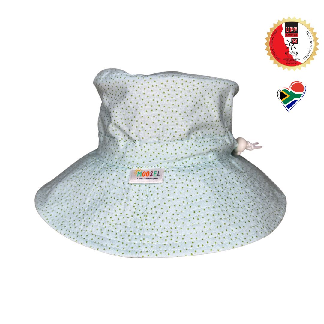 Toddler Baby Neutral Teal Bucket Hat. Extra wide brim for sun protection. UPF50+ Adjustable strap for windy days.