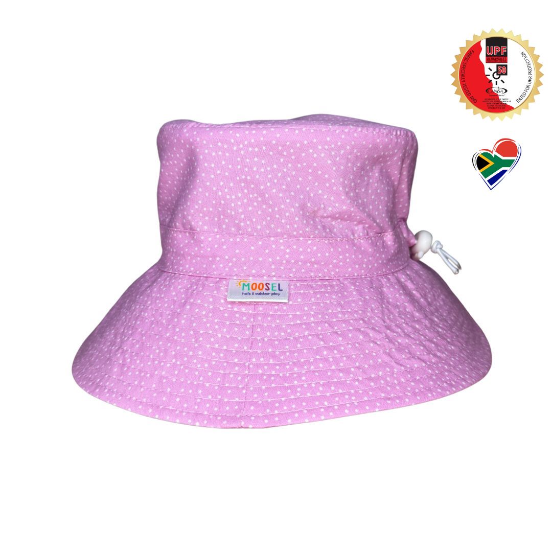 Toddler Baby Pink Bucket Hat. Extra wide brim for sun protection. UPF50+ Adjustable strap for windy days.