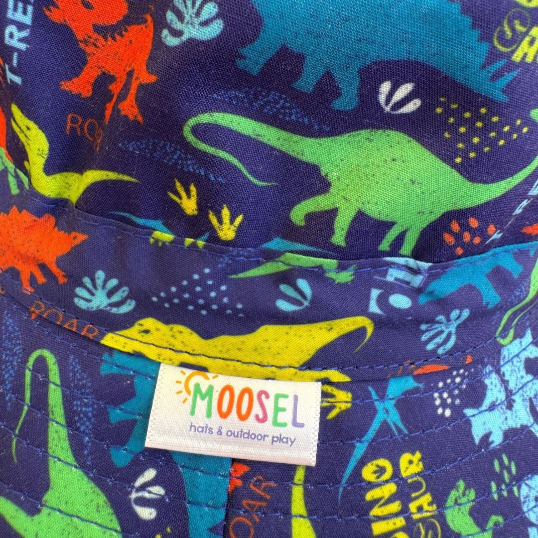 Boys Dinosaurs Print Bucket Hat. Extra wide brim for sun protection. UPF50+ Adjustable strap. Bestselling kids hat.