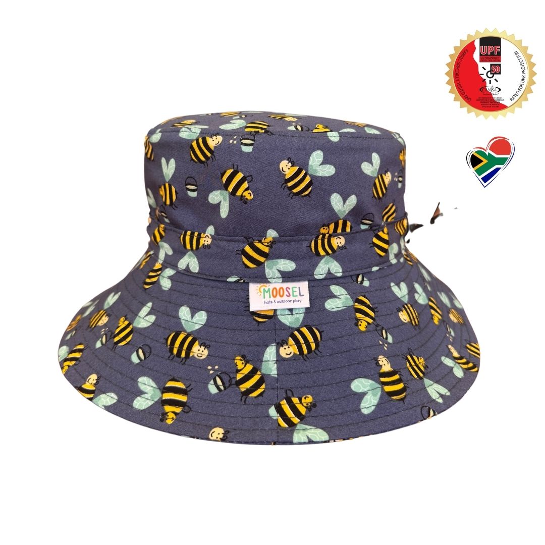 Boys Navy Bee Bucket Hat - 7cm Brim, Cotton Blend