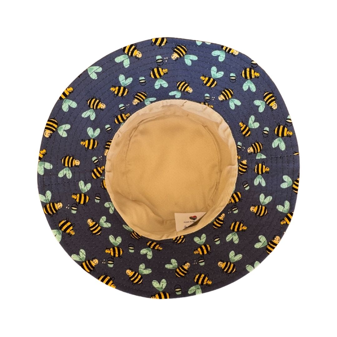 Boys Navy Bee Bucket Hat - 7cm Brim, Cotton Blend