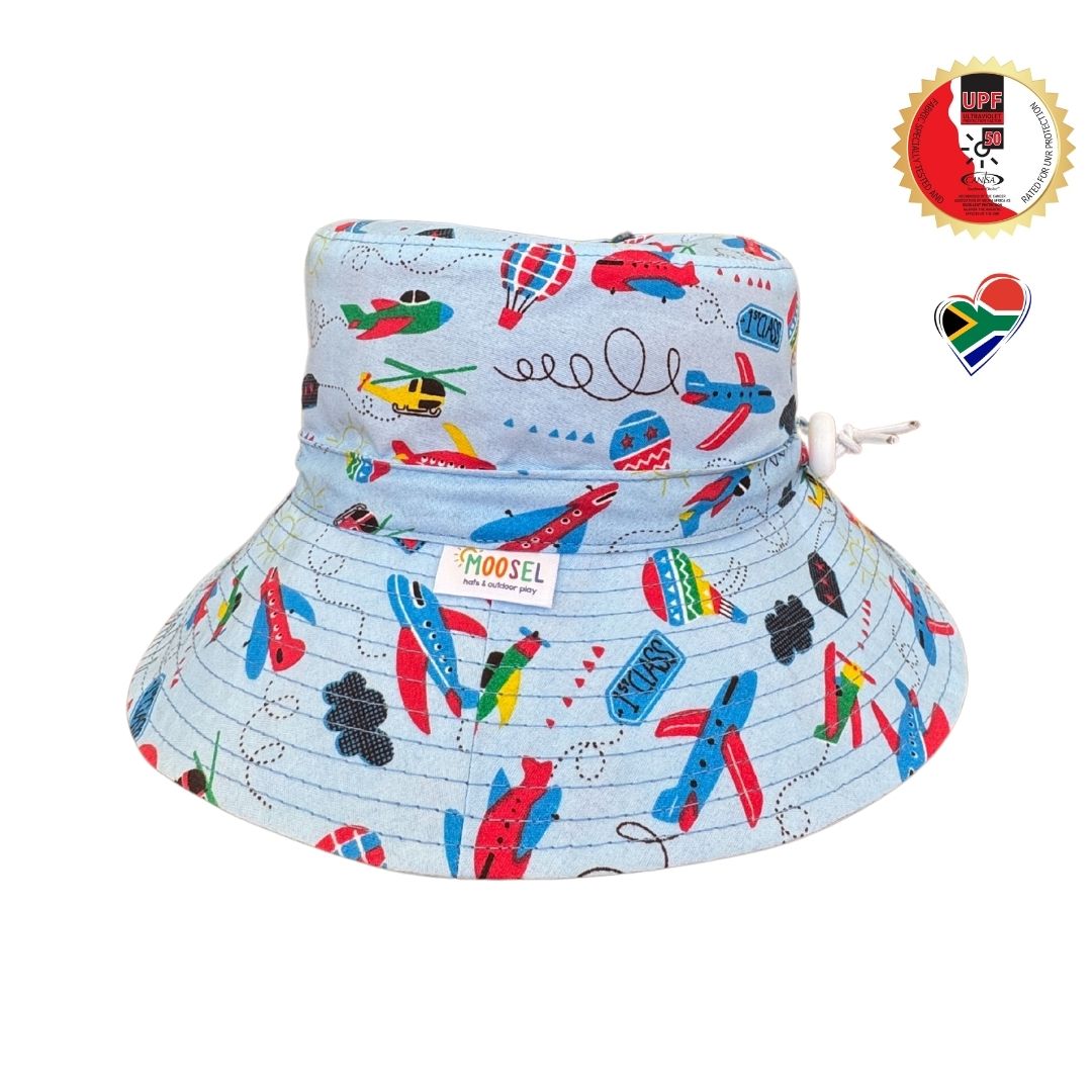 Boys Blue Planes Bucket Hat - 7cm Brim, Cotton Blend