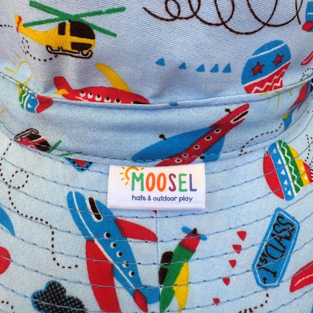 Boys Blue Planes Bucket Hat - 7cm Brim, Cotton Blend