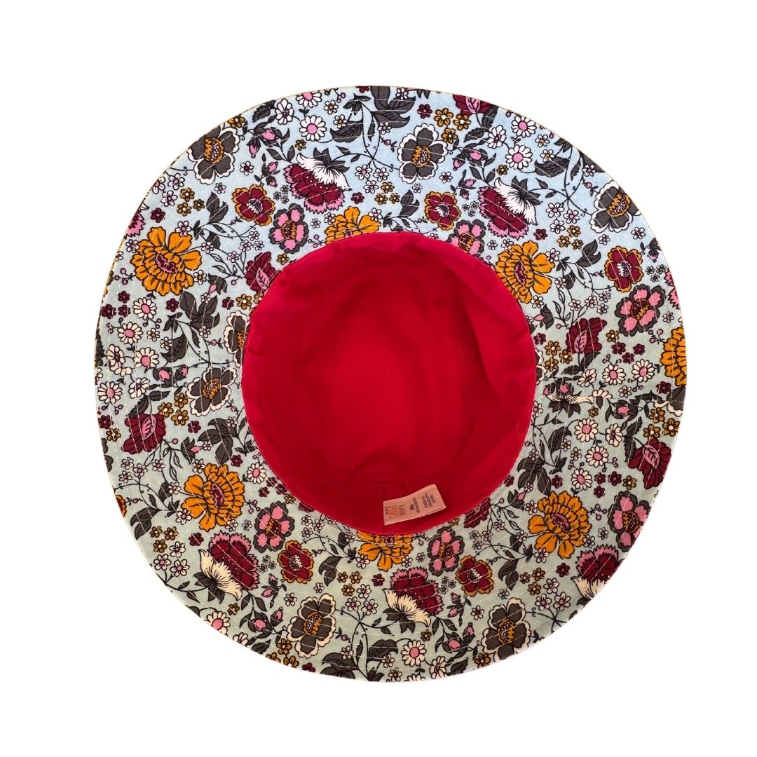 Girls Purple and Baby Blue Floral Bucket Hat - 7cm Brim, Cotton Blend