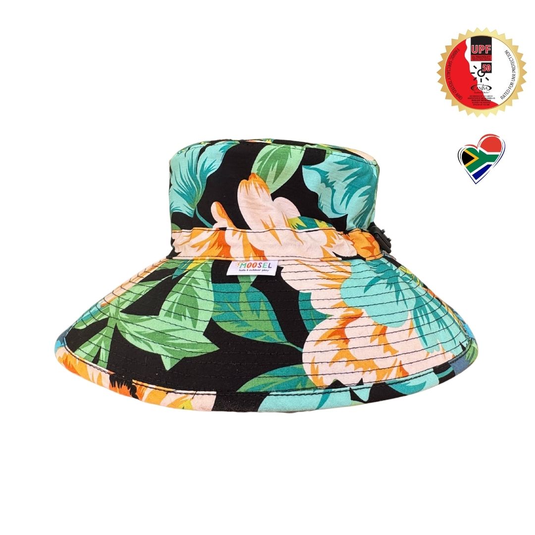 Women's Green Floral Bucket Hat - 10cm Brim, Cotton Blend