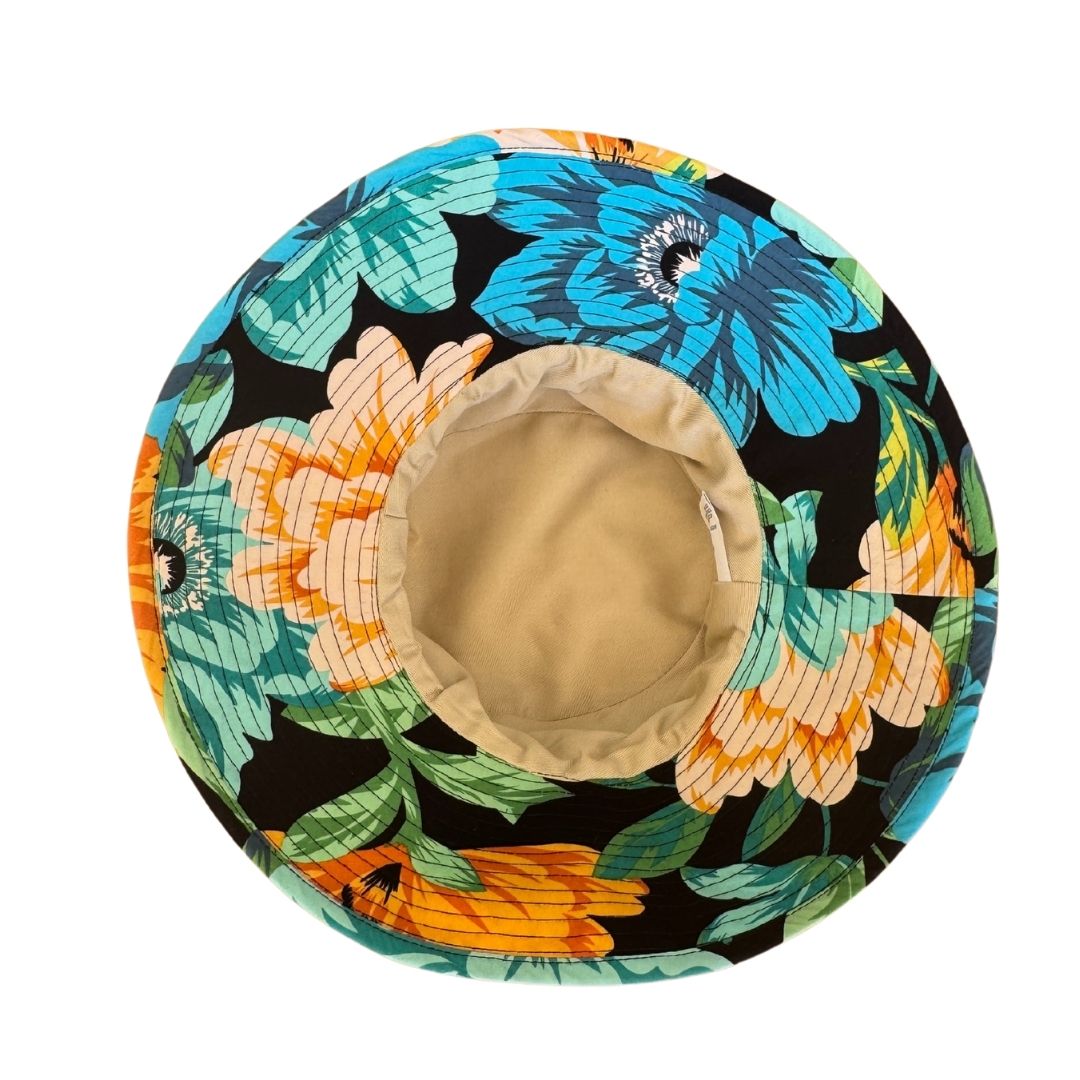 Women's Green Floral Bucket Hat - 10cm Brim, Cotton Blend