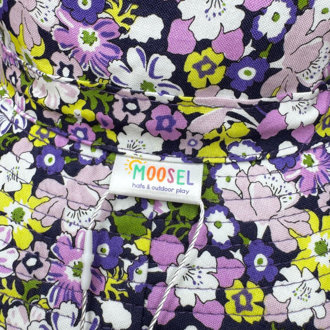 Girls Liberty of London Tana Lawn Original Fabric Bucket Hat. Extra wide brim for sun protection. UPF50+ Adjustable strap for windy days.