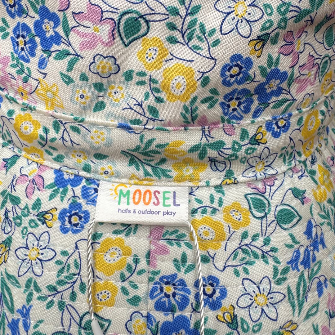 Girls Liberty of London Tana Lawn Original Fabric Bucket Hat. Extra wide brim for sun protection. UPF50+ Adjustable strap for windy days.