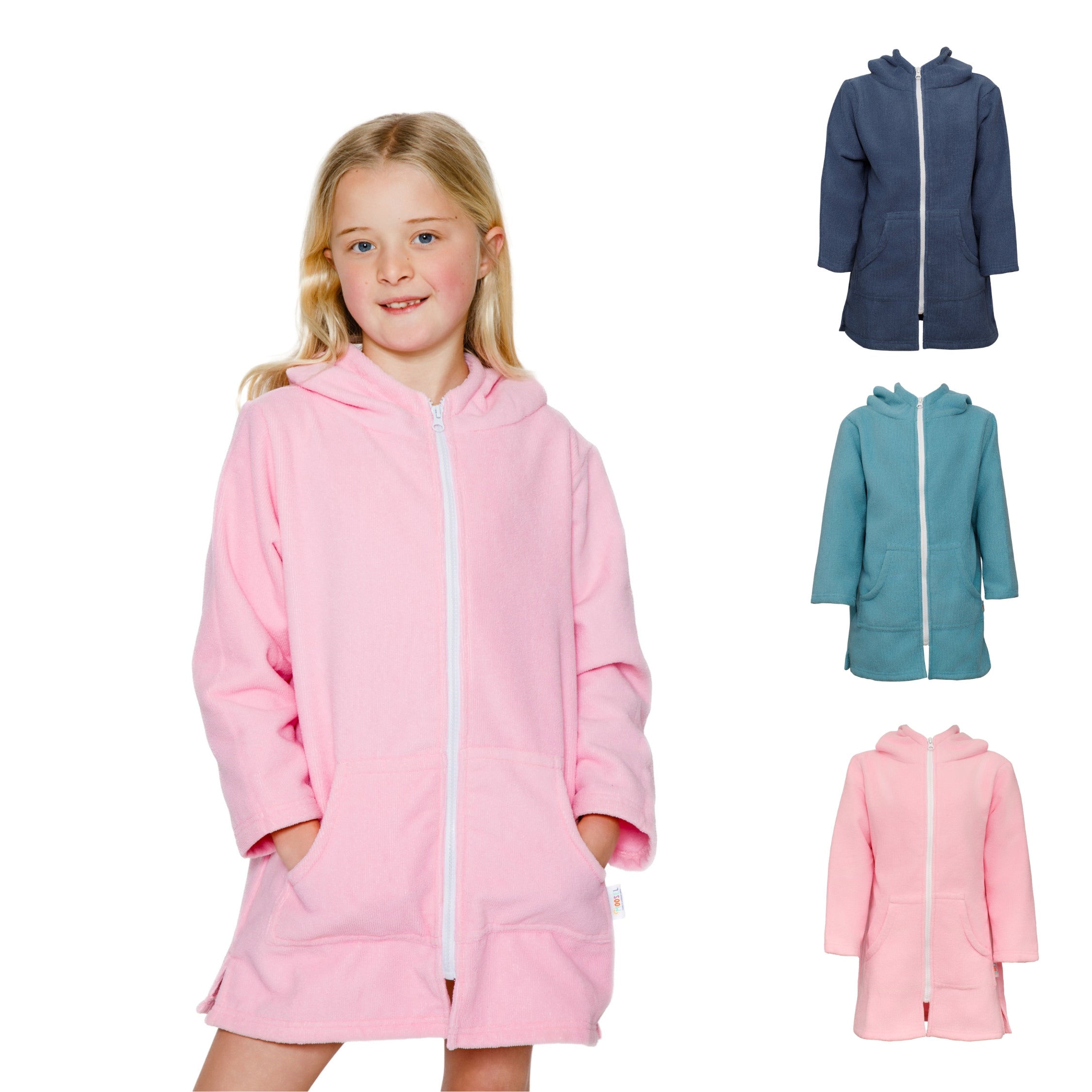 Kids Pink|Hooded Beach Towel, Full Zip
