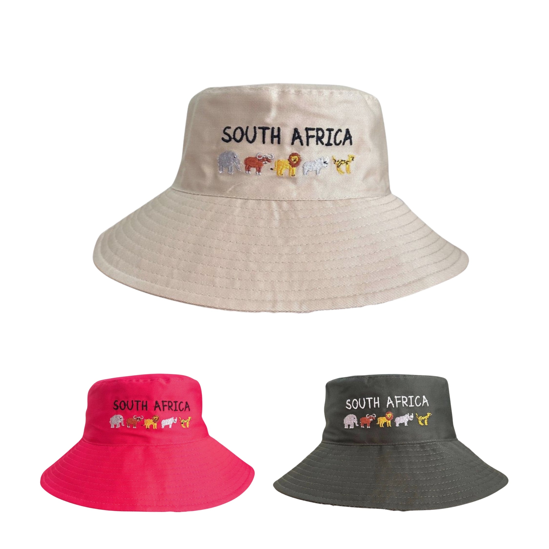 Beige South Africa Big 5|Kids Bucket Hat, Chin Strap