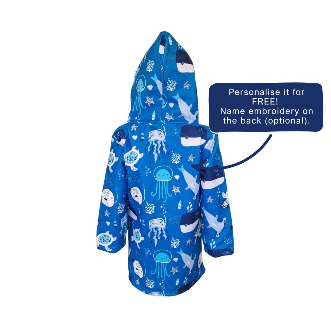 Boys Sea Creatures Hooded Towel | Full Zip, Long Sleeve