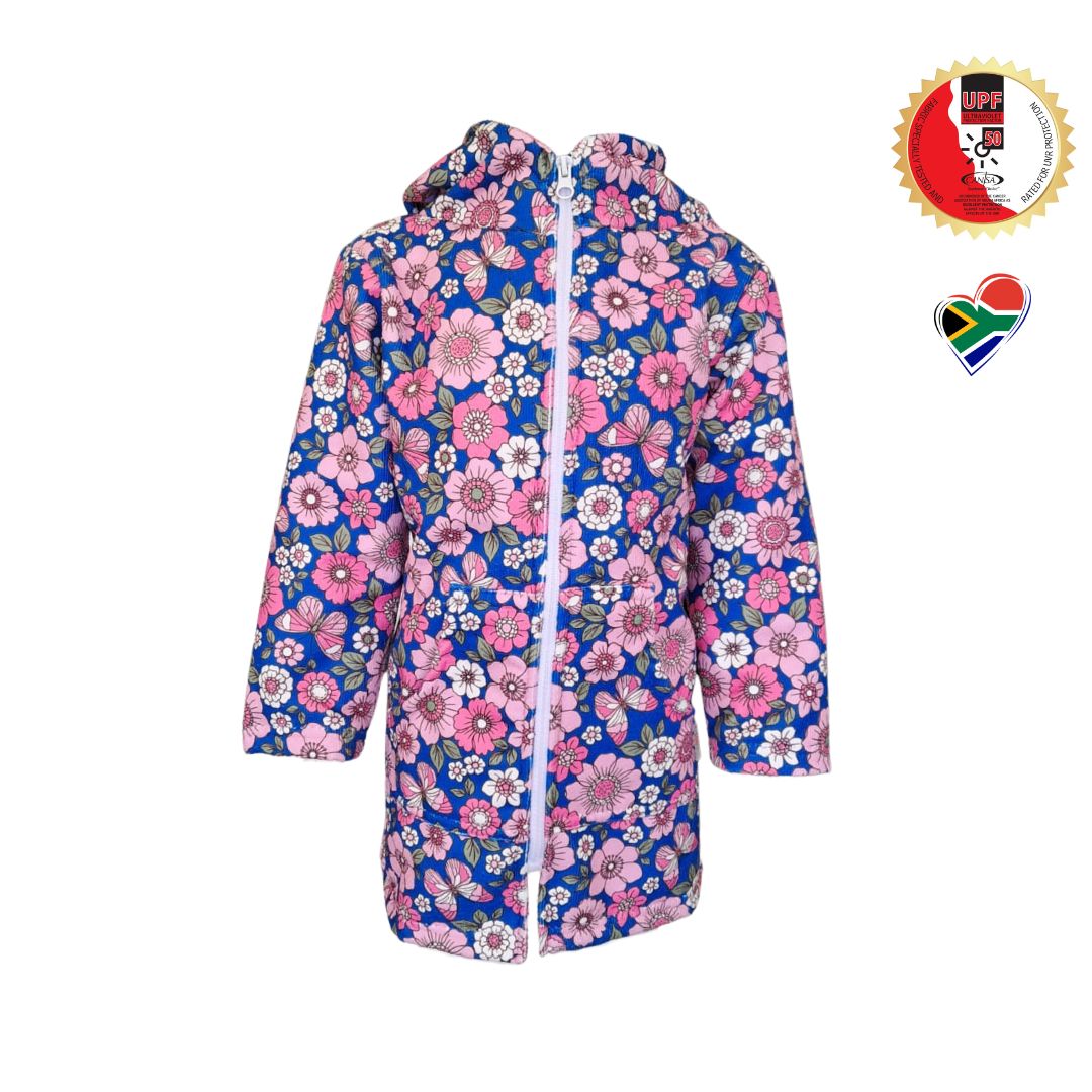 Girls Pink Flower Power Hooded Towel | Full Zip, Long Sleeve