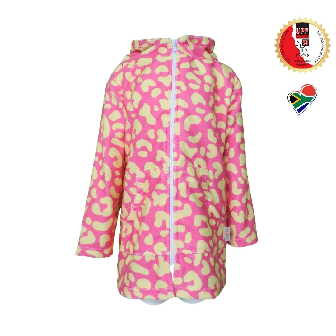 Pink Yellow Leopard Print | Hooded Beach Towel, Full Zip