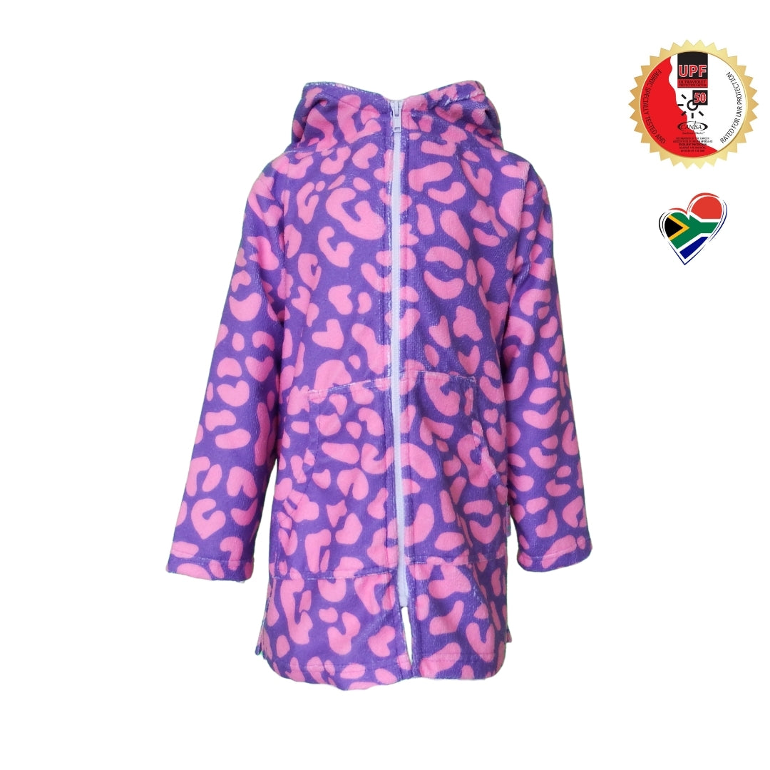 Purple Pink Leopard Print | Hooded Beach Towel, Full Zip