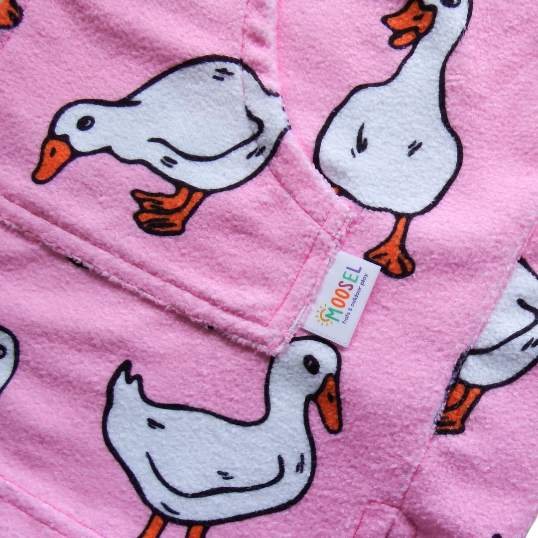 Pink White Ducks | Hooded Beach Towel, Full Zip