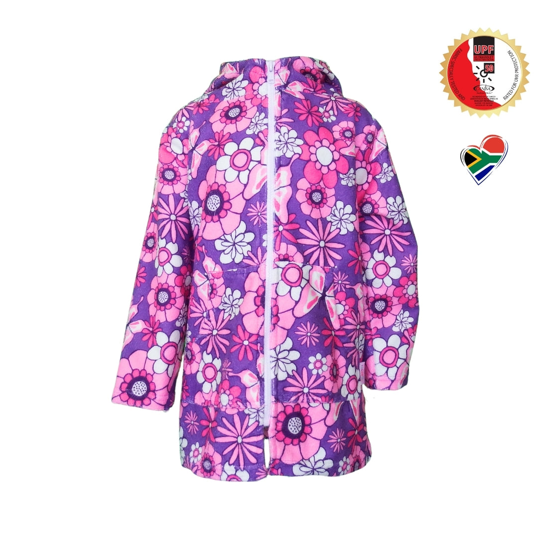 Purple Pink Floral & Butterflies | Hooded Beach Towel, Full Zip