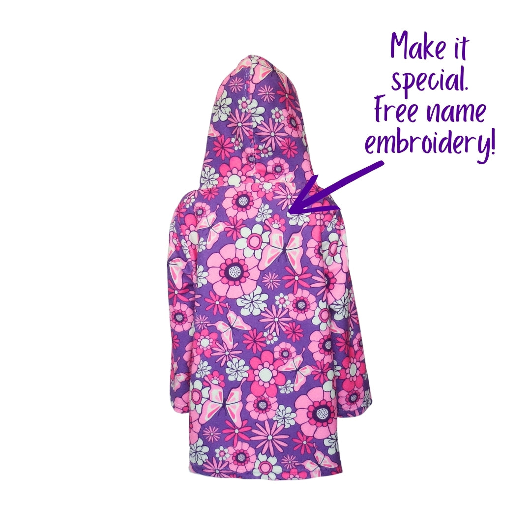 Purple Pink Floral & Butterflies | Hooded Beach Towel, Full Zip