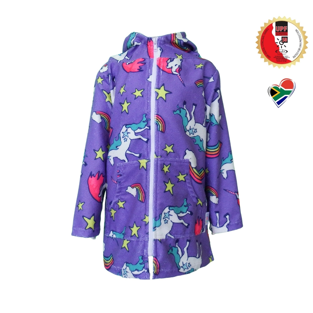 Magical Unicorns, Rainbow & Stars | Hooded Beach Towel, Full Zip