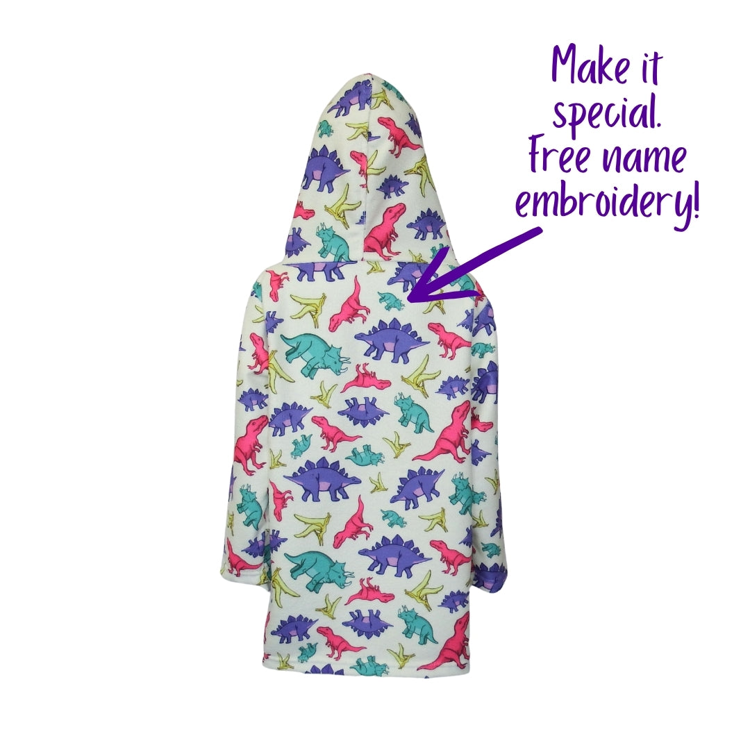 Pink Dinosaurs | Hooded Beach Towel, Full Zip