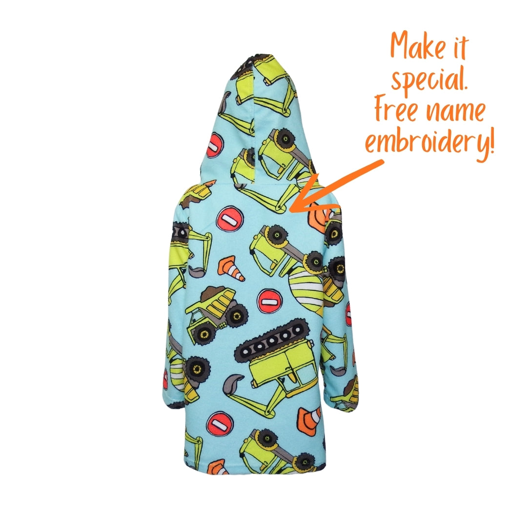 Construction Diggers | Hooded Beach Towel, Full Zip