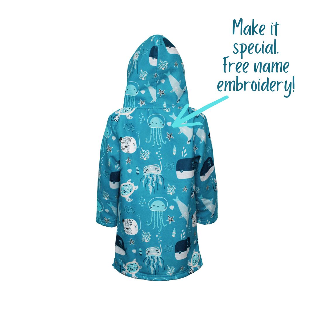 Boys Sea Creatures Hooded Towel | Full Zip, Long Sleeve
