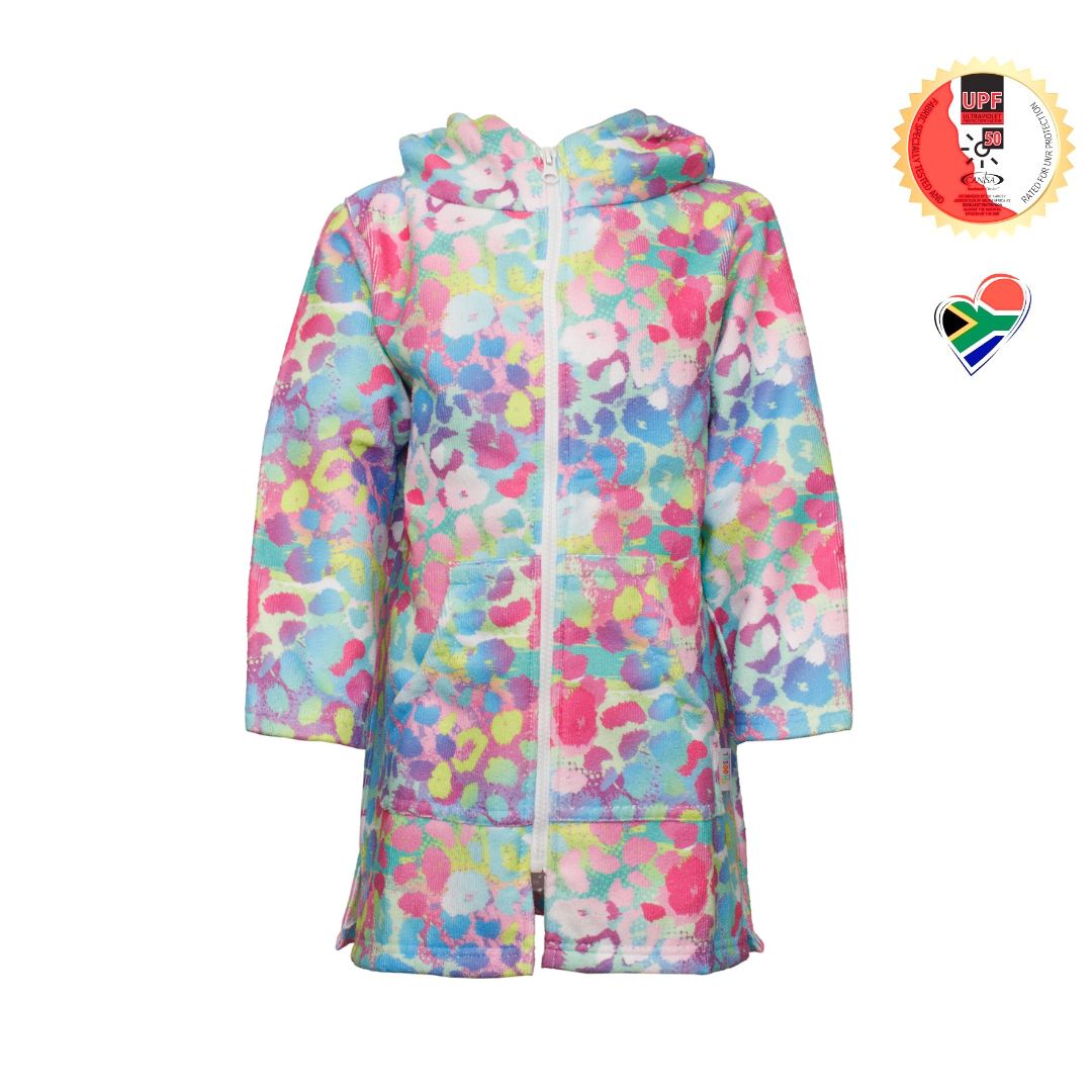 Penguins Hooded Towel. Beach accessory. Hoodie to cover head. Long Sleeves, Zip for easy on off. UPF50+ Pockets.