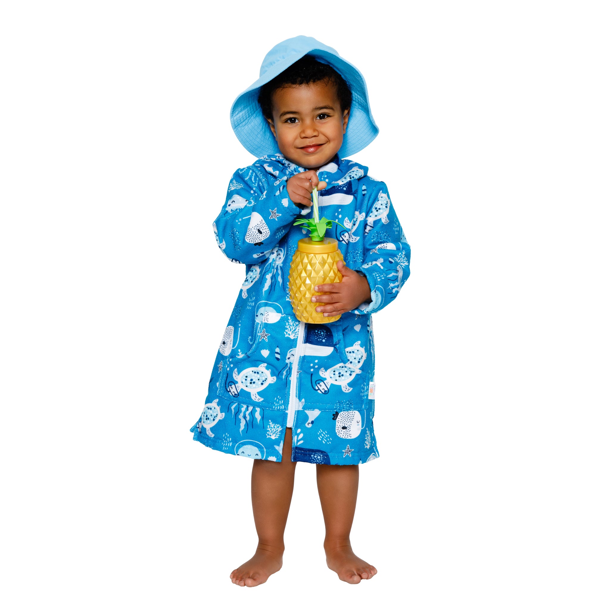 Boys Sea Creatures Hooded Towel | Full Zip, Long Sleeve