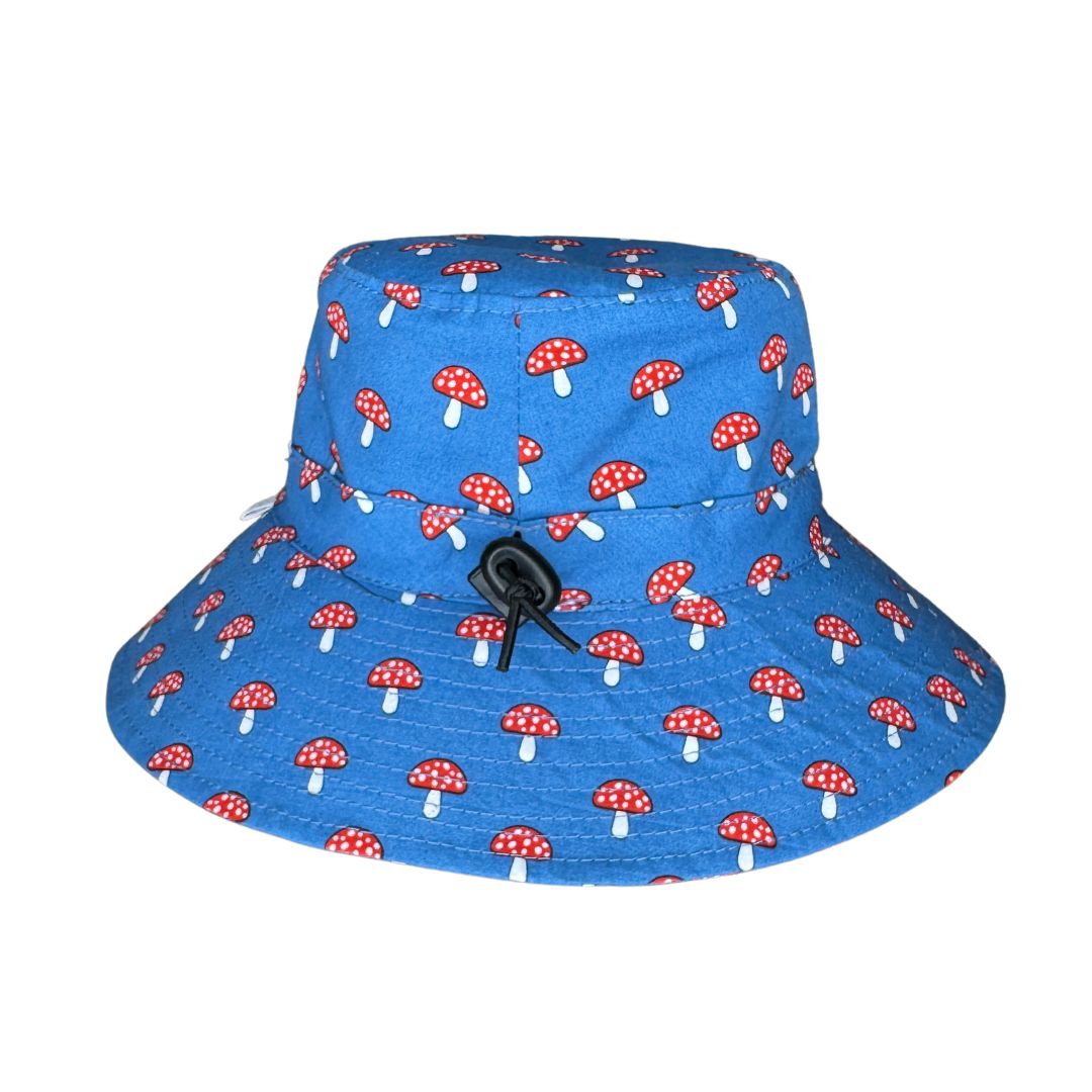 Toddler Baby Hat Garden Mushrooms Bucket Hat. Extra wide brim for sun protection. UPF50+ Adjustable strap.