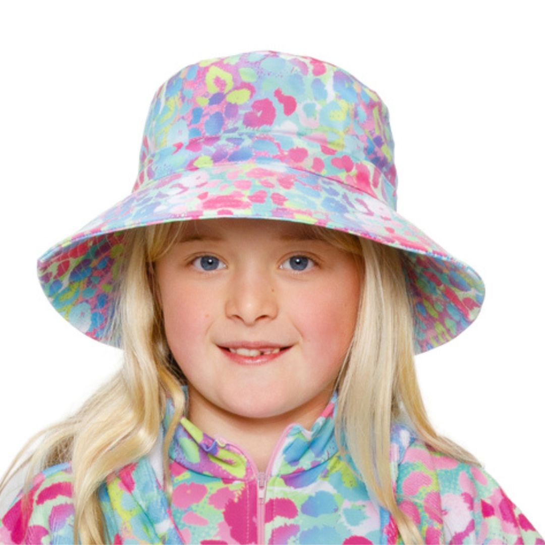 Girls Pastel Leopard Print Bucket Hat | 7cm Brim