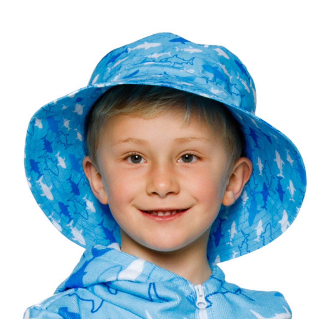 Boys Blue Shark Bucket Hat | 7cm Brim
