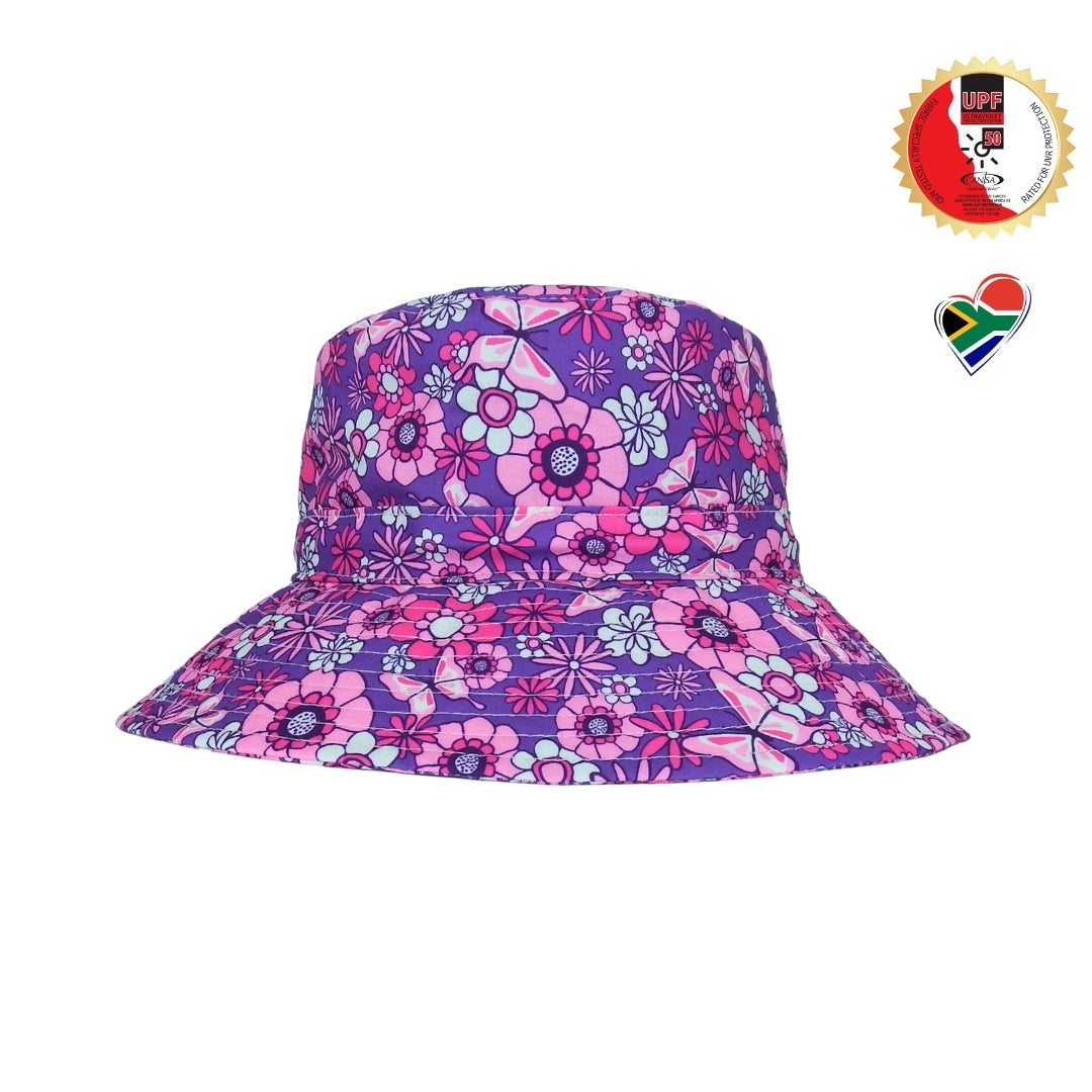 Purple Pink Floral & Butterflies | Kids Bucket Hat