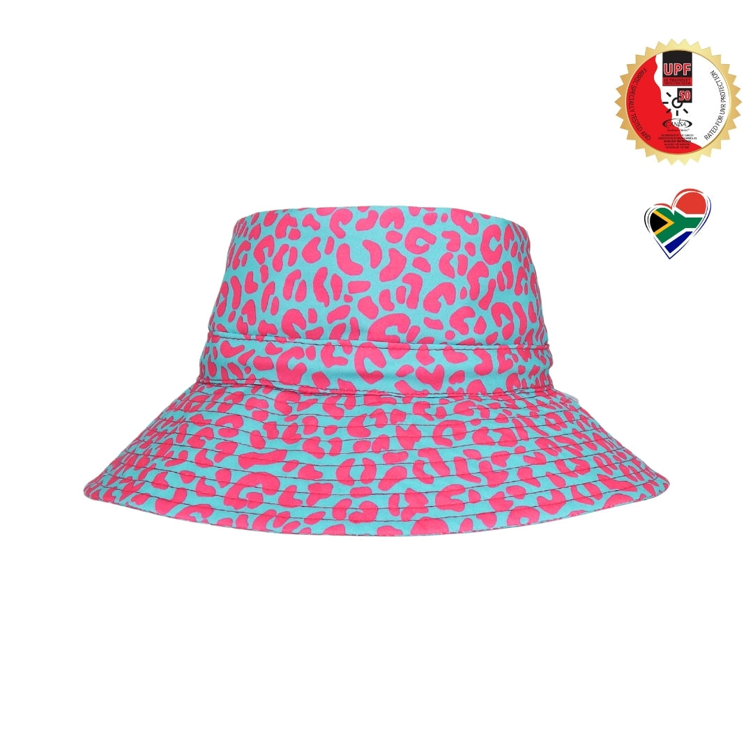 Teal Pink Leopard Print | Kids Bucket Hat