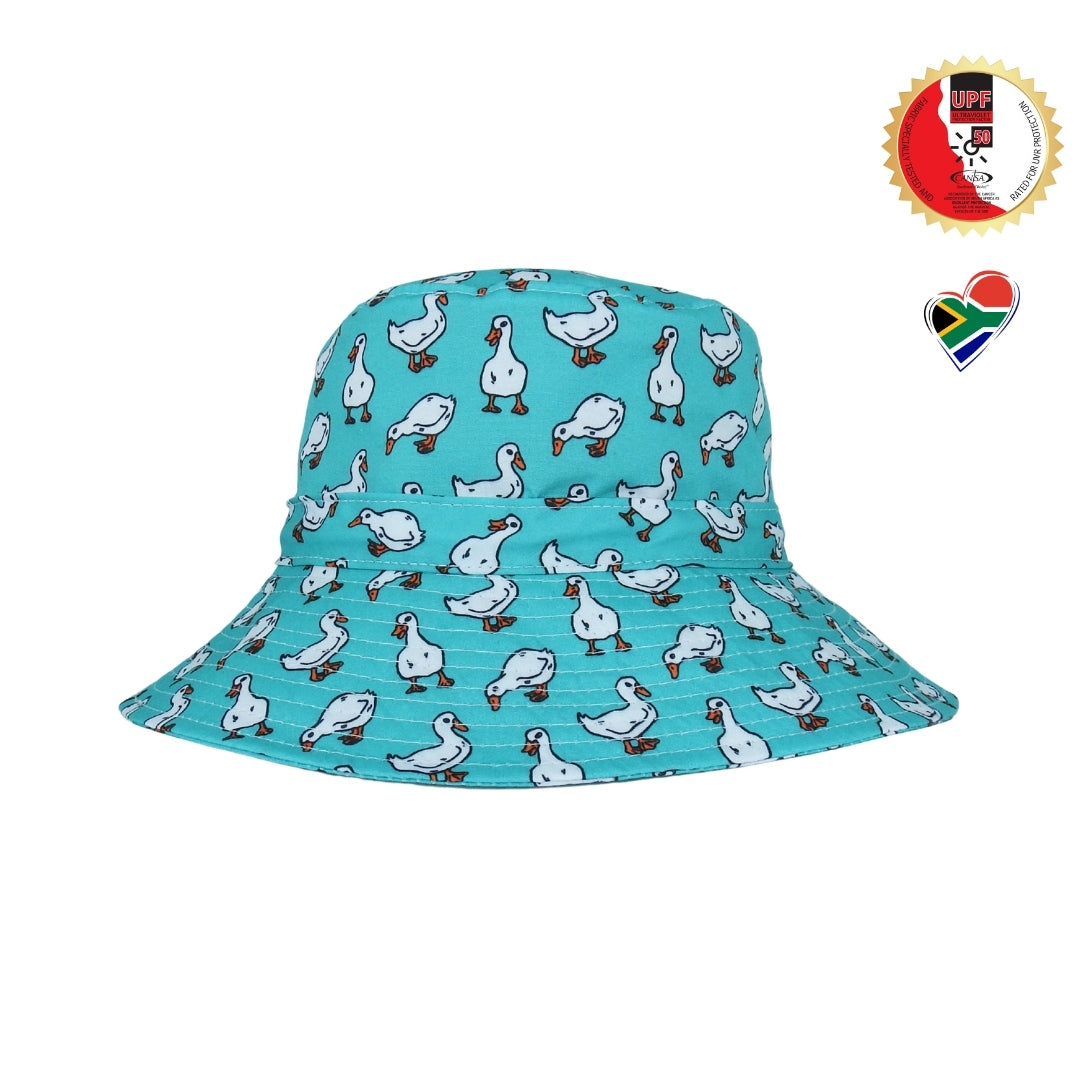 Teal White Ducks | Kids Bucket Hat