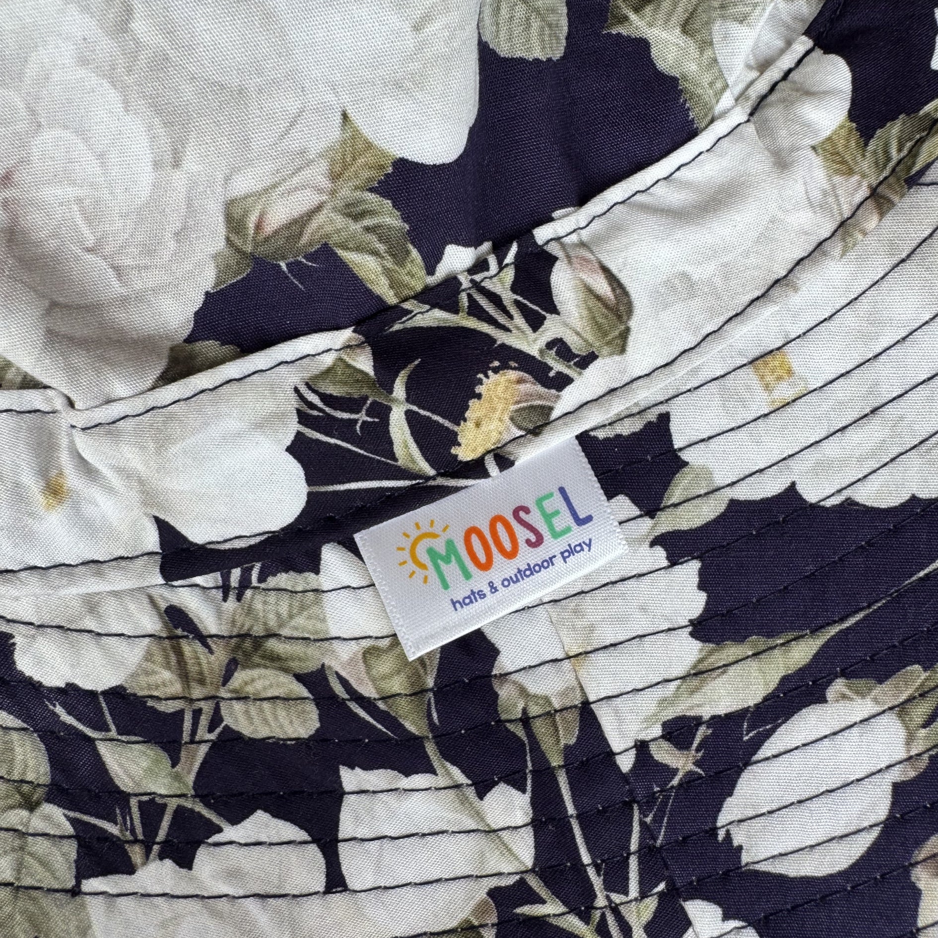 Navy Floral & Roses |Ladies Ultra Wide Brim Bucket Hat
