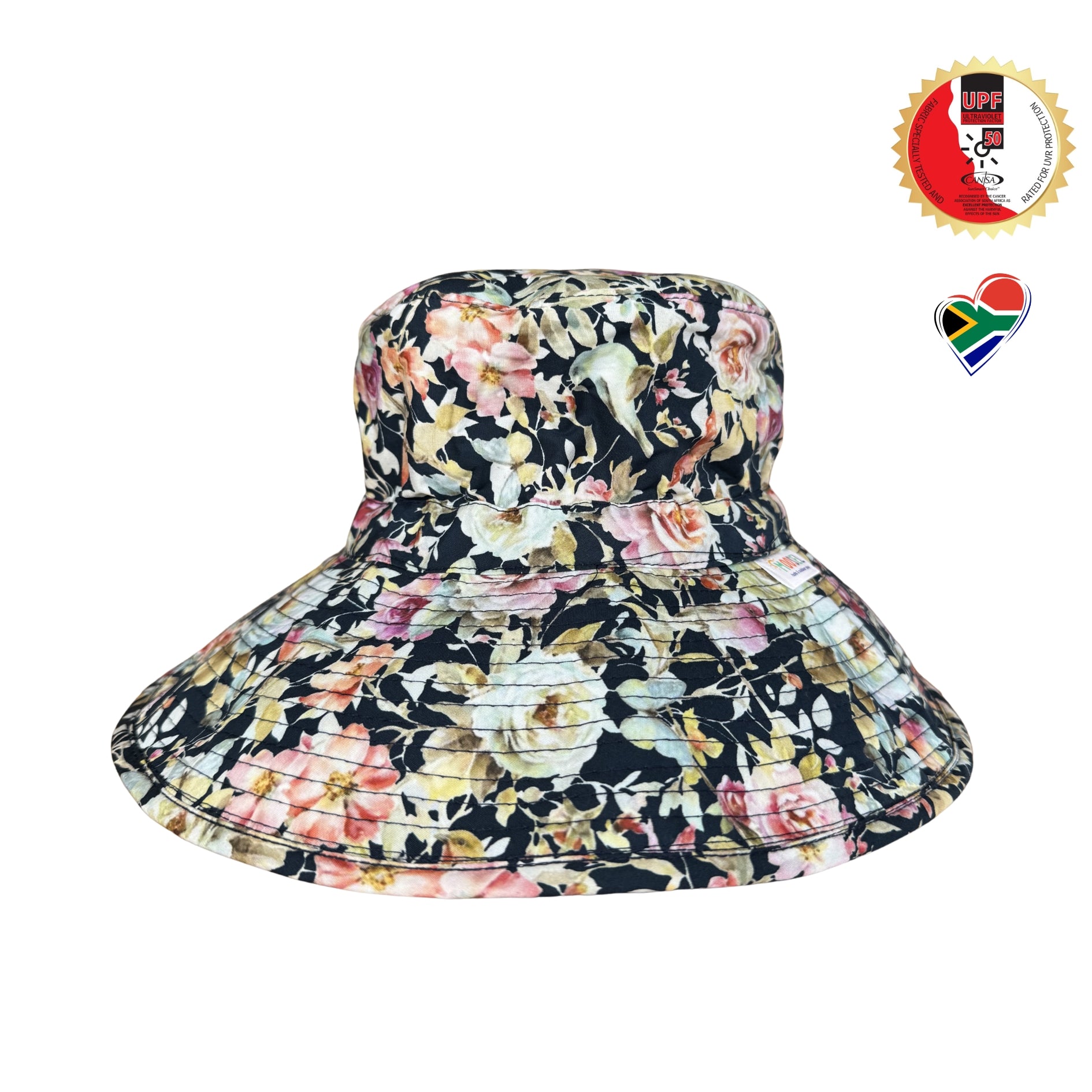 Ladies Navy Floral | Wide Brim Bucket Hat